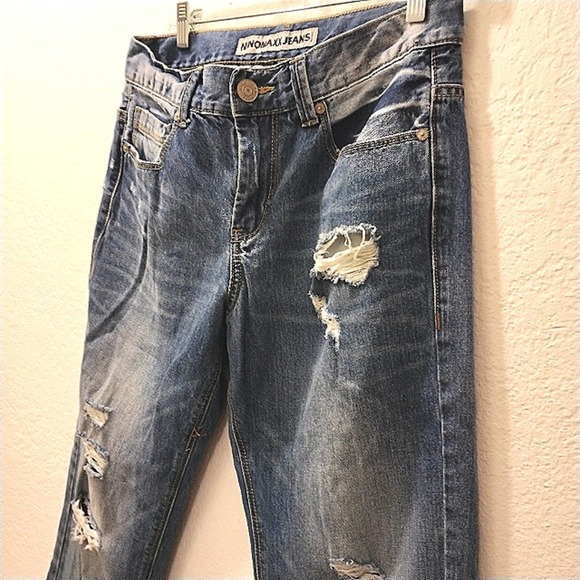 NinoMaxx Jeans Wide Straight Leg Sz 30 DARK BLUE Denim Distress Ripped Thrashed - Picture 2 of 8